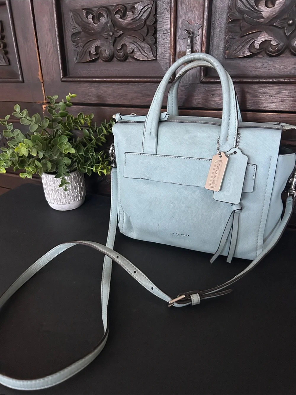 Coach Light Blue Leather Satchel with Top Handles